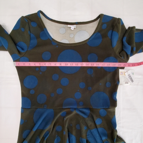 LuLaRoe Nicole Women's Fit & Flare Dress Green Blue Circle Design Size 3XL  NWT - Picture 4 of 11